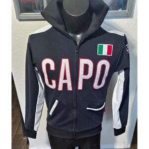 Capo Mens Track Jacket Black Full Zip Italian Flag Patch Sweatshirt Small